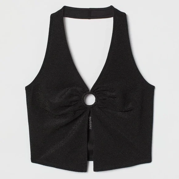 H&M | Tops | Nwot Hm Divided Black Shimmer Halter Neck O